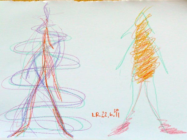 Drawing by Leena Rouhiainen with images from the beginning and ending of an exploration session. Photo: © Leena Rouhiainen.